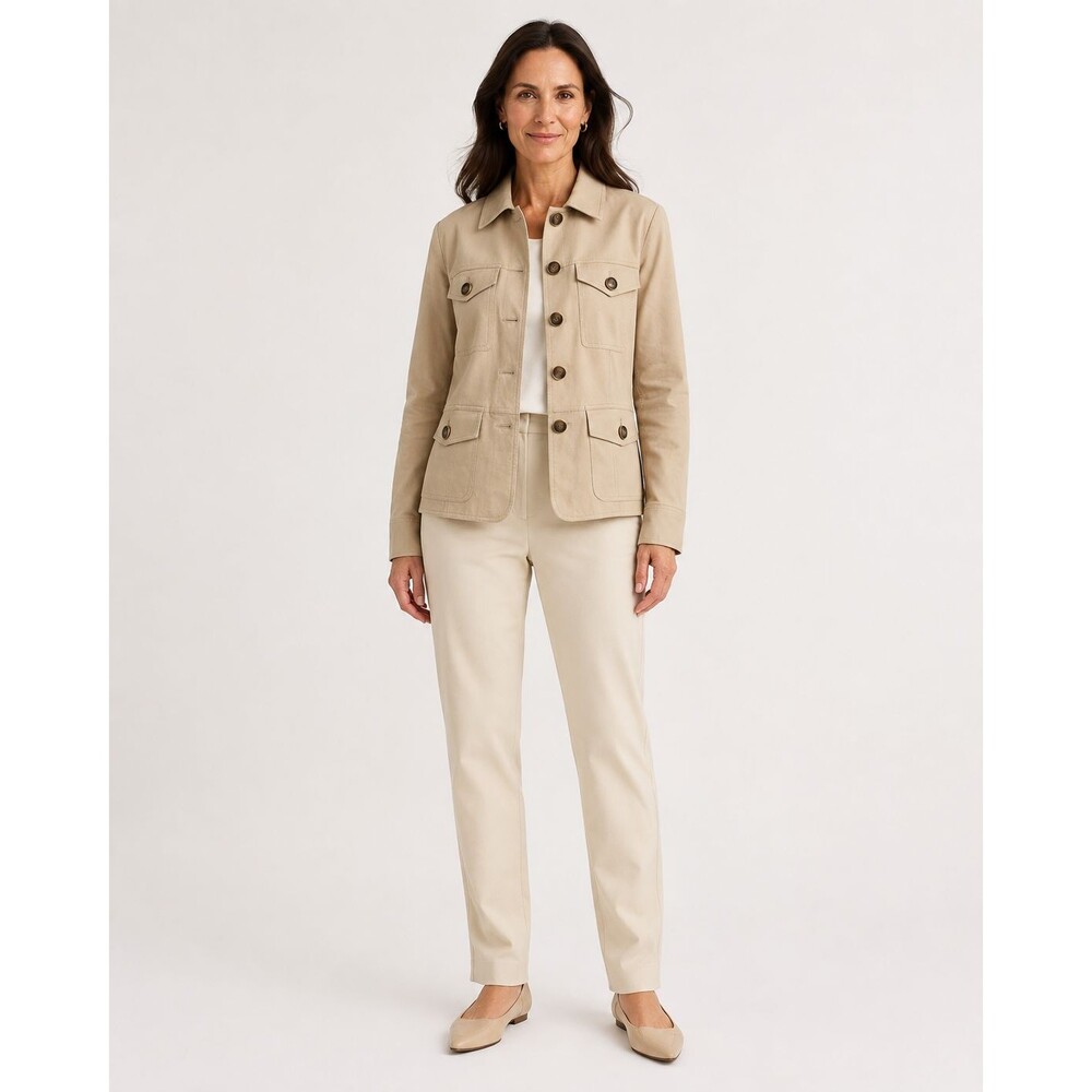 Chico’s Twill Flap Pocket Utility Jacket Beige Size 1 US 8 Button Front